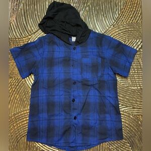 SHEIN Black and Blue Plaid Hoodie